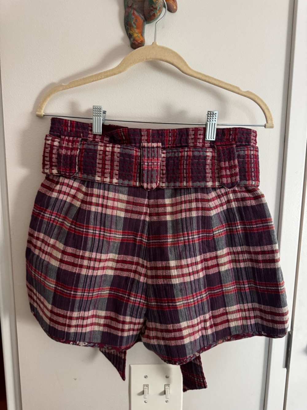 SEZANE Island Shorts - Size 38 / US 6 (Pink Red New Jersey Check) - Picture 8 of 8